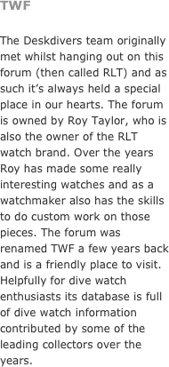 Roy L. Taylor Watches - The DeskDivers met on Roy’s watch forum, great quality watches from a friendly seller